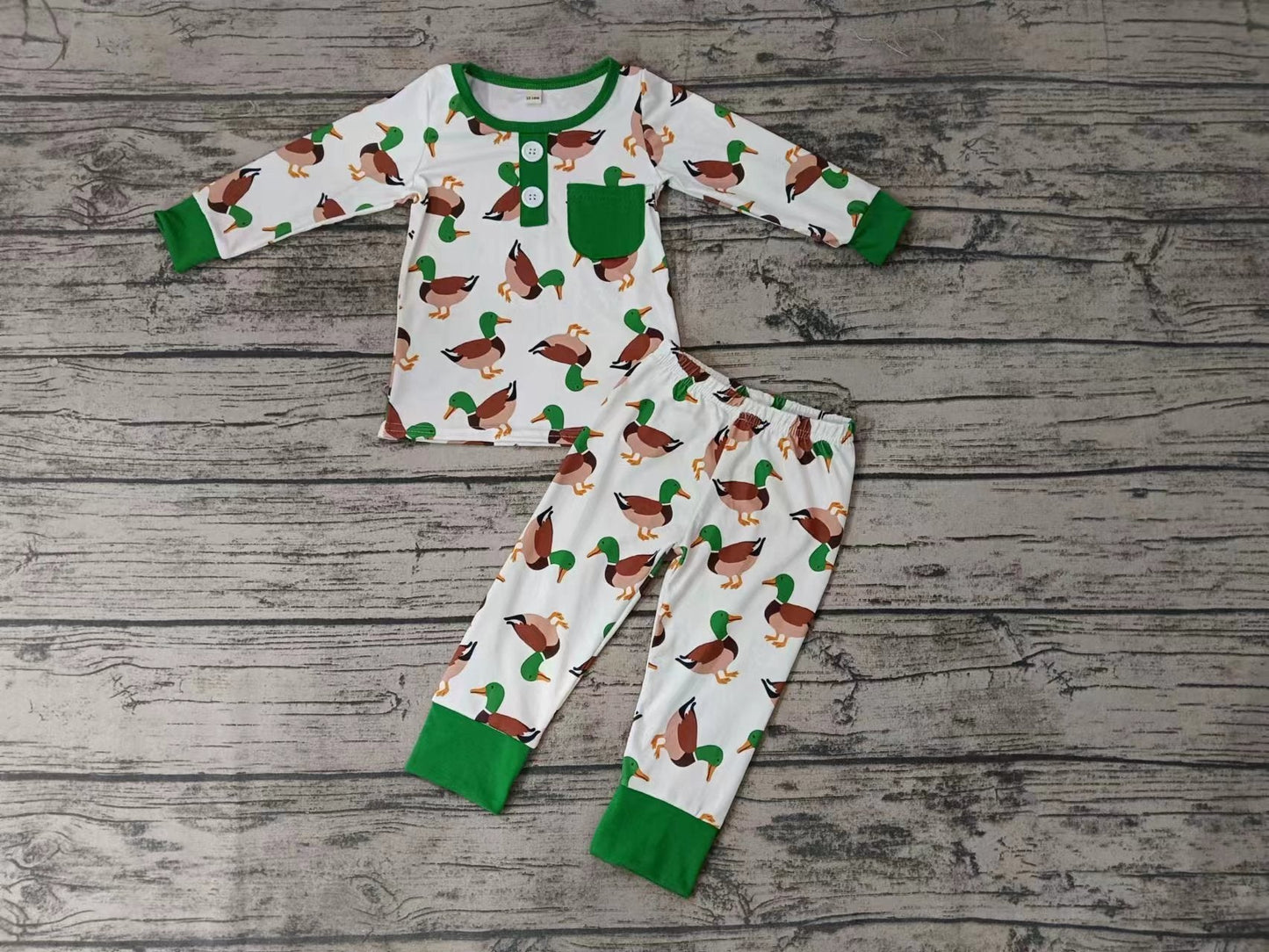 MOQ 3 pcs green pocket duck kids boy pajamas