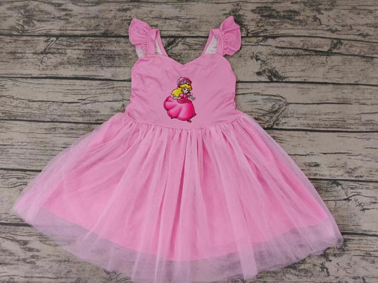 MOQ 5 Flutter sleeves game pink princess girls tulle dress