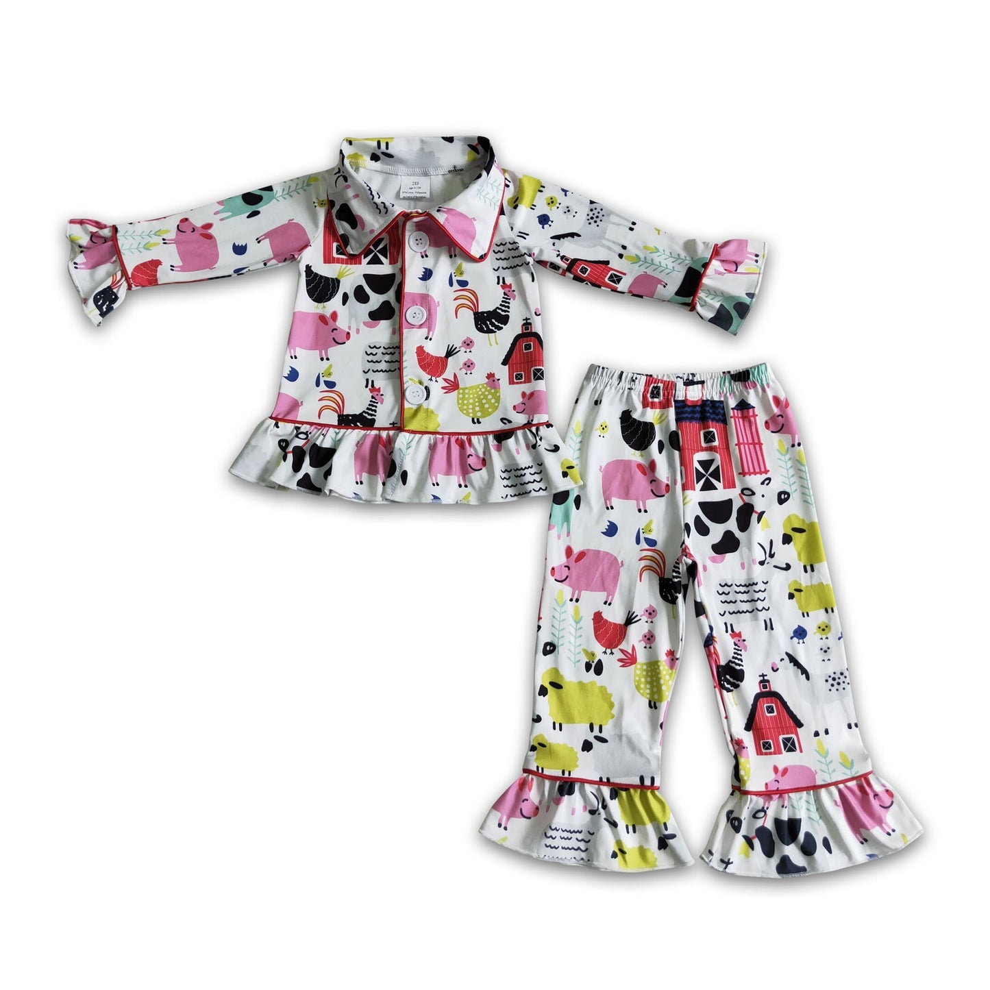 Farm print pajamas chicken pig girls sleepwear