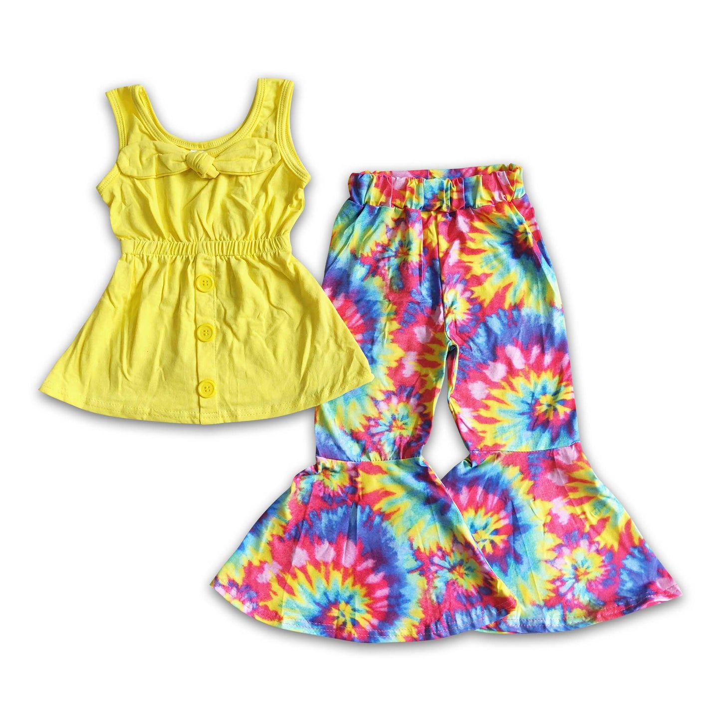 Girl Yellow Sleeveless Tunic Tie Dye Outfit