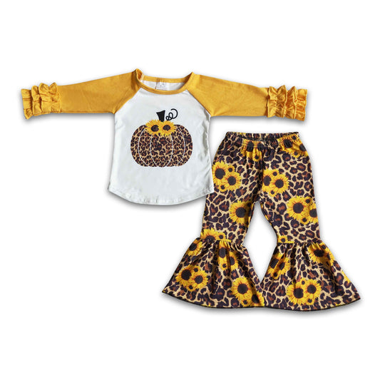 Girl Pumpkin Sunflowers Leopard Outfit