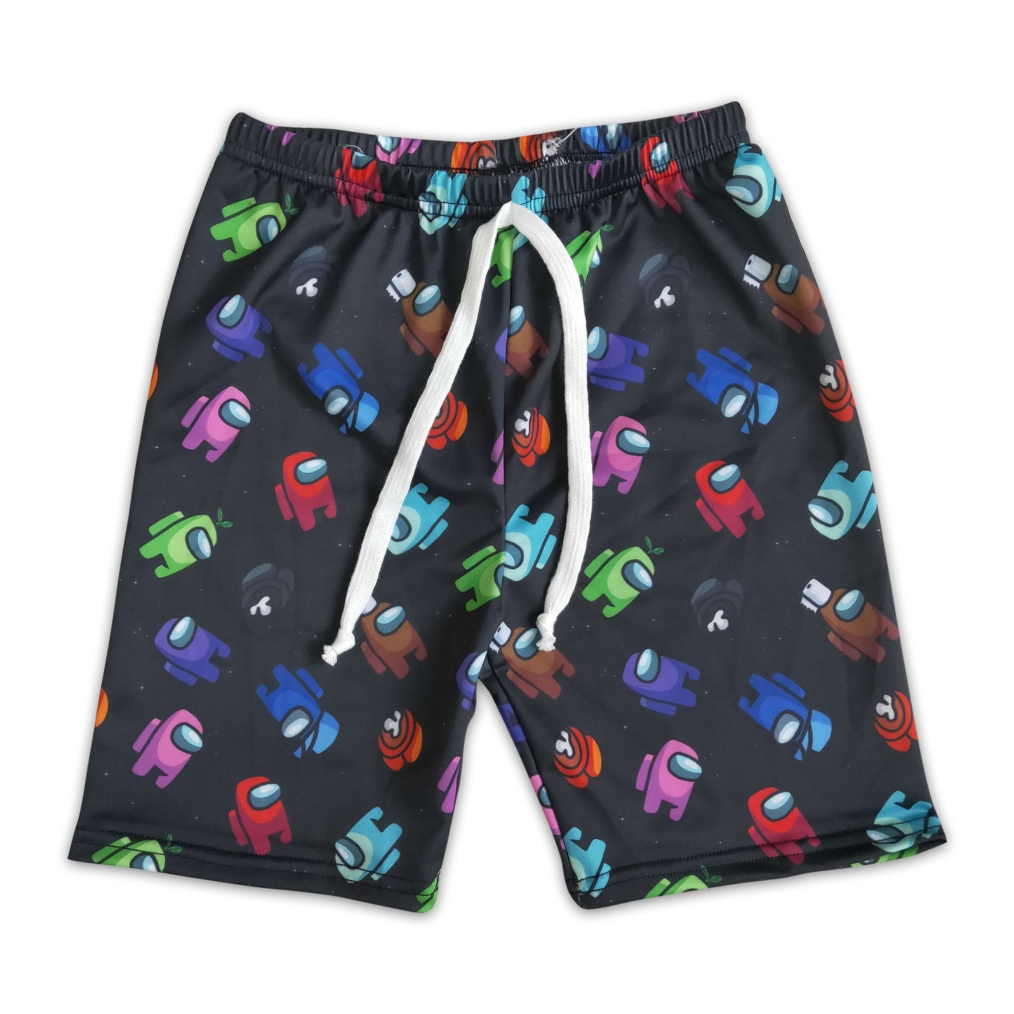 Black game print summer boy swim trunks