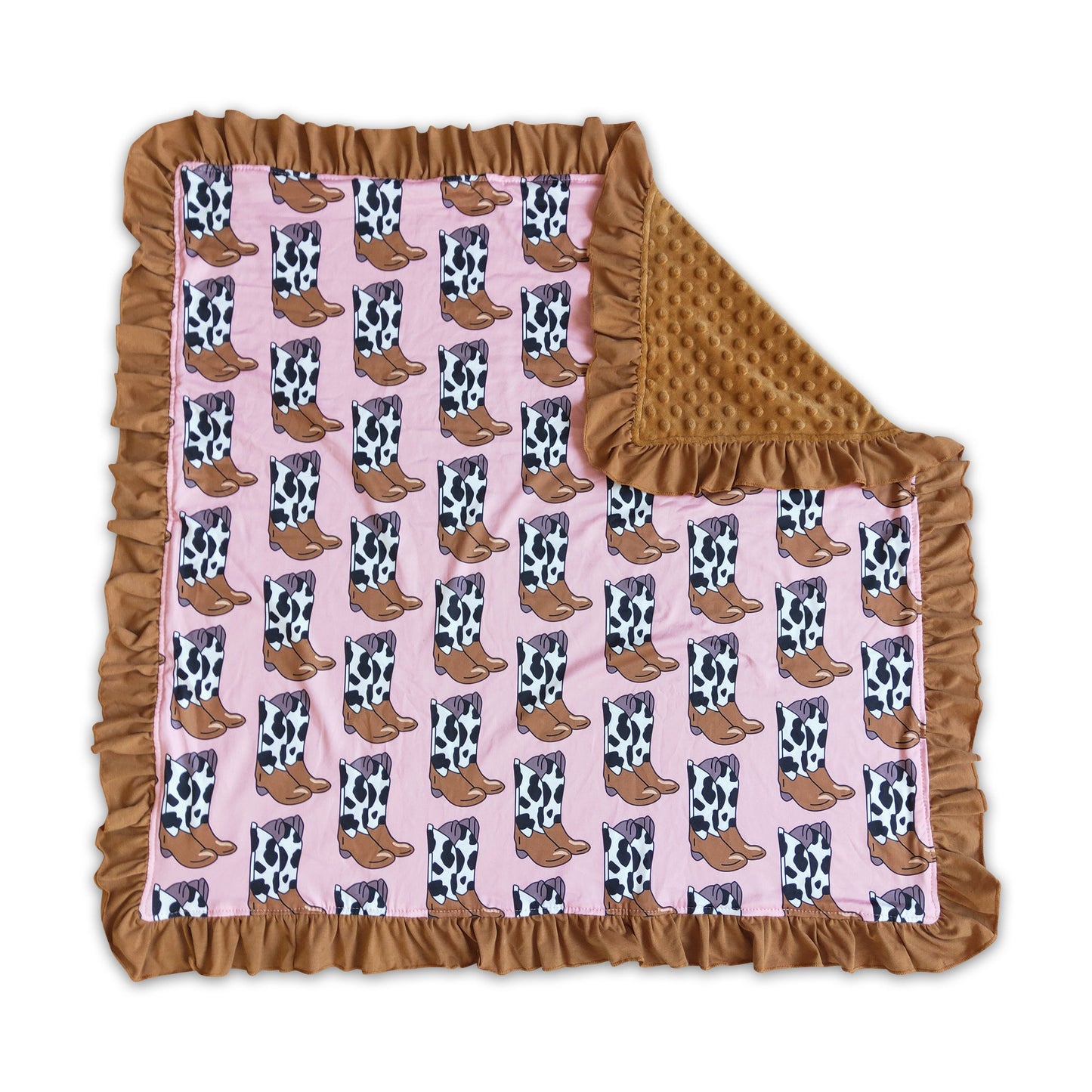 Boots print brown ruffle minky baby kids blankets