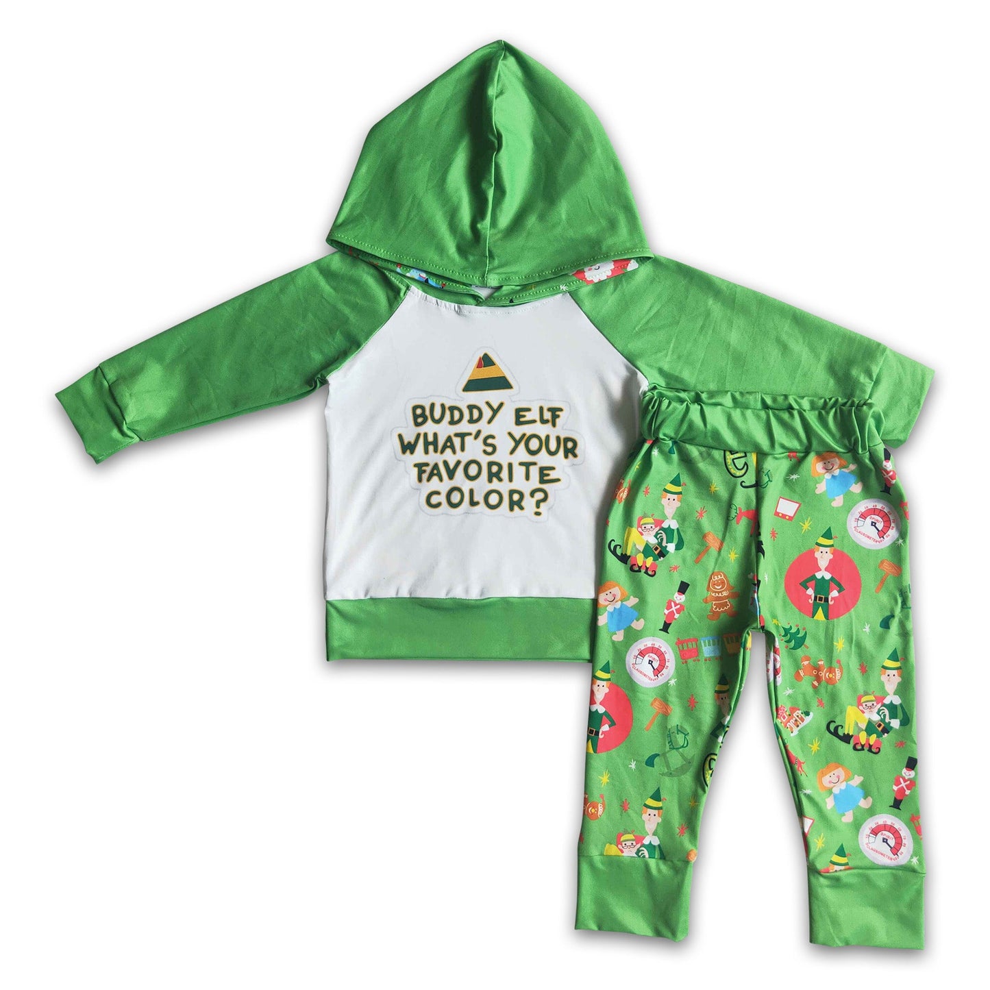 Green naughty and nice boy Christmas hoodies set