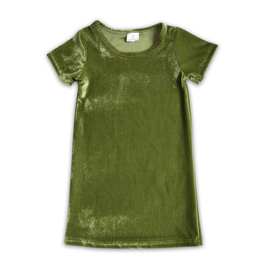 Olive short sleeve girls velvet dresses