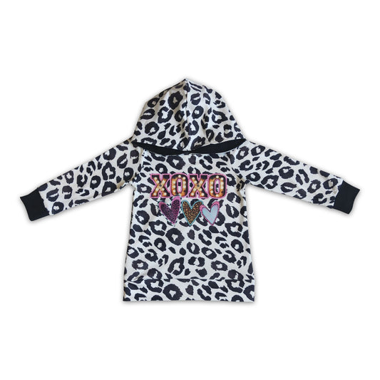 Heart print leopard long sleeve baby girls valentine's hoodie