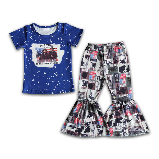 Train station shirt amy print pants girls clothing set