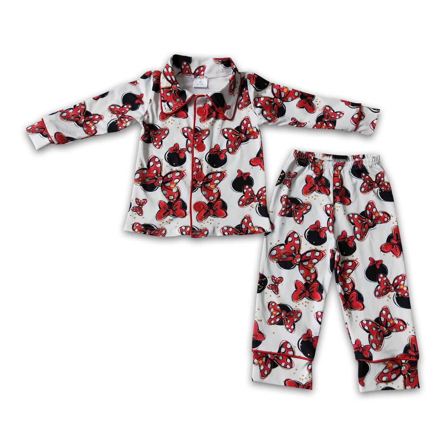 Cute bow long sleeve kids girls pjs