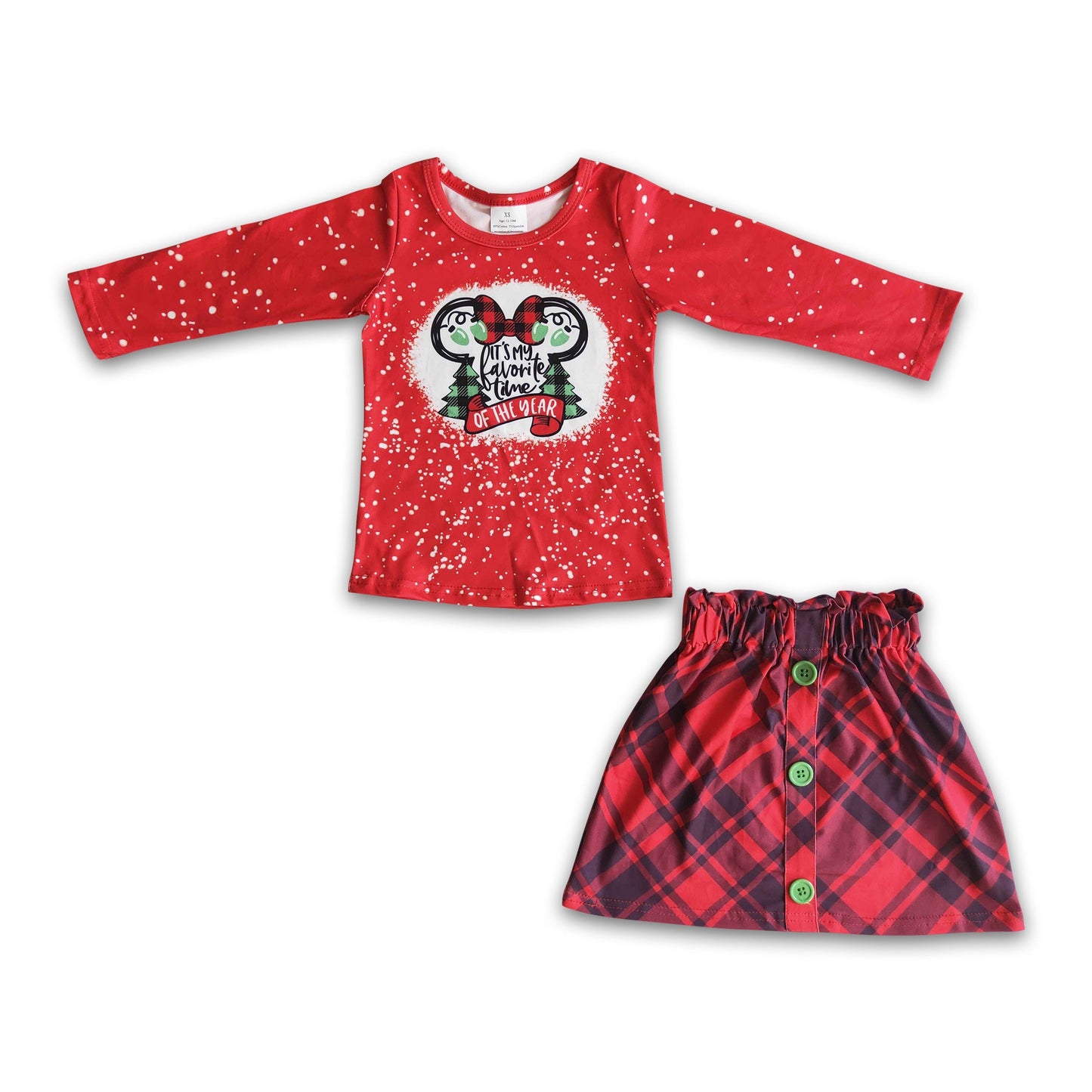 Long sleeve shirt match plaid skirt girls Christmas clothing