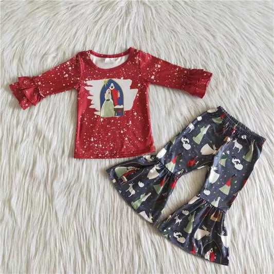 Nativity print bell bottom pants Christmas outfits