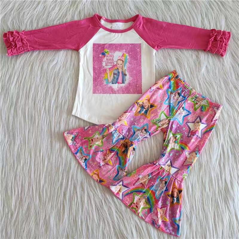 Cute hot pink long sleeve big girls boutique clothing