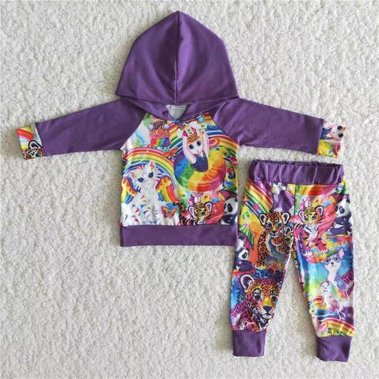 Purple rainbow tiger baby girls hoodie set