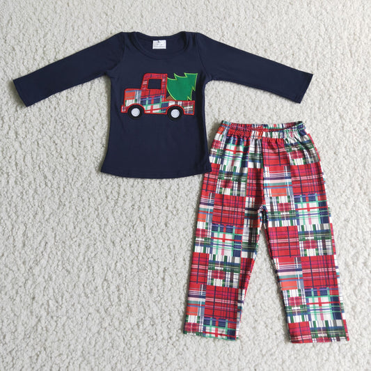 Christmas truck embroidery boy clothing set