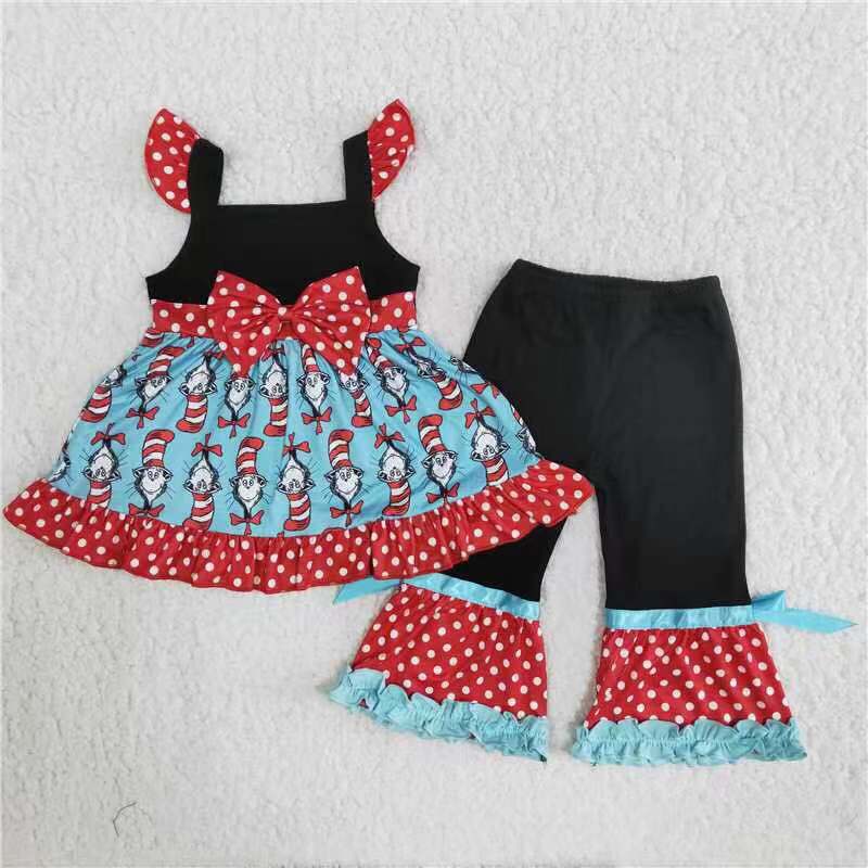 Bow cat cute print tunic girls outfits