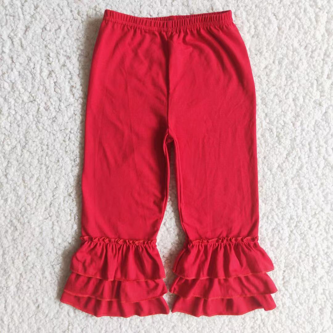 Red triple ruffle cotton pants