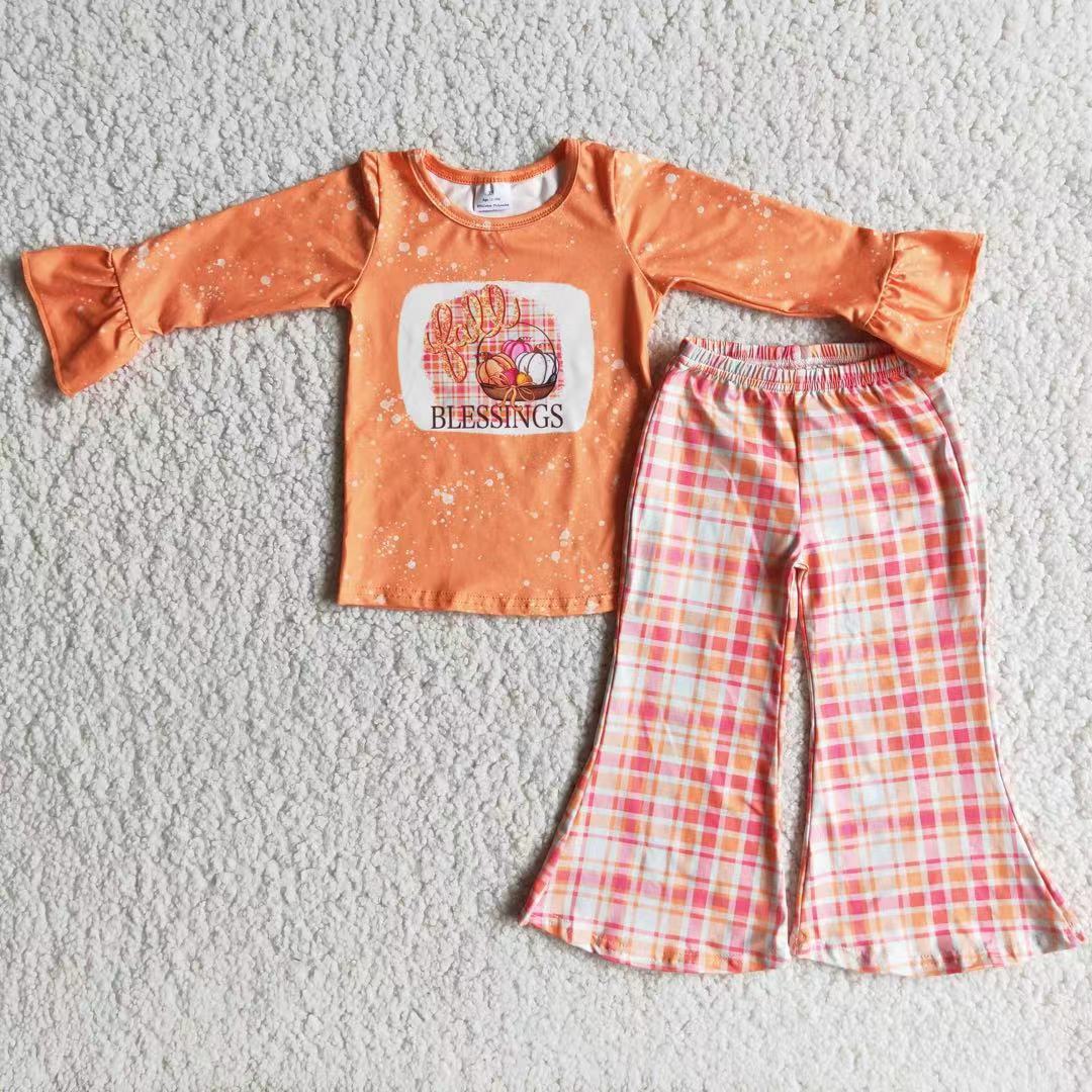 Fall blessings pumpkin shirt plaid pants fall clothing