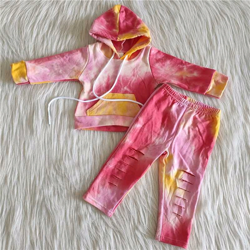 Pink red tie dye thick girls hoodie set