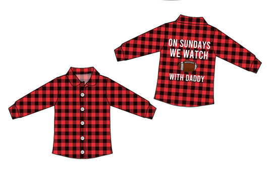 MOQ 5 red plaid what football with daddy boy button up shirt