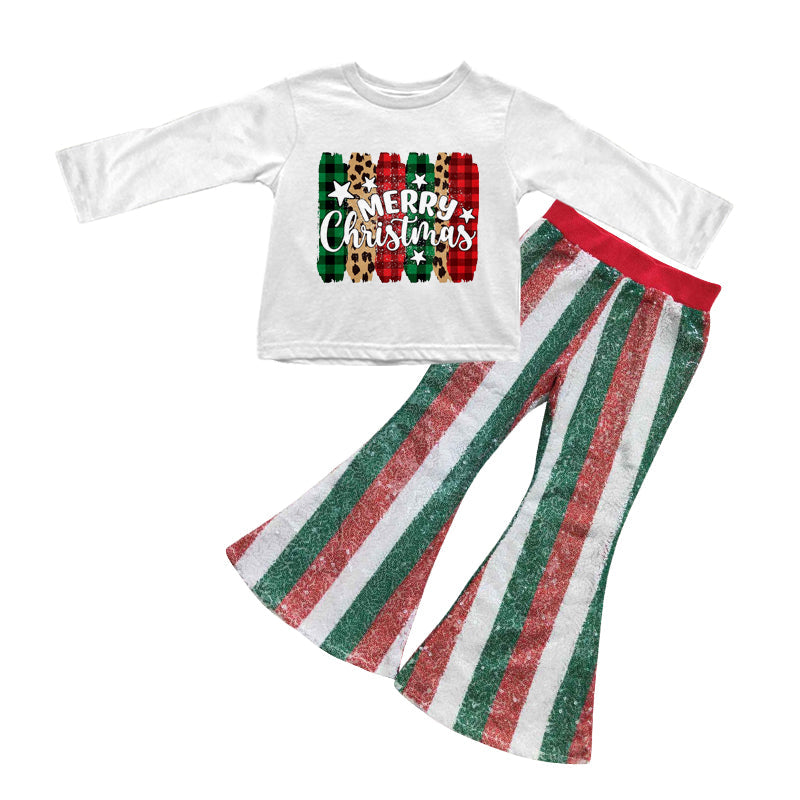 MOQ 5 merry Christmas shirt sequin pants girls clothing set