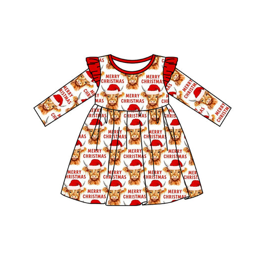 MOQ 5 red hat cow merry Christmas girls dresses