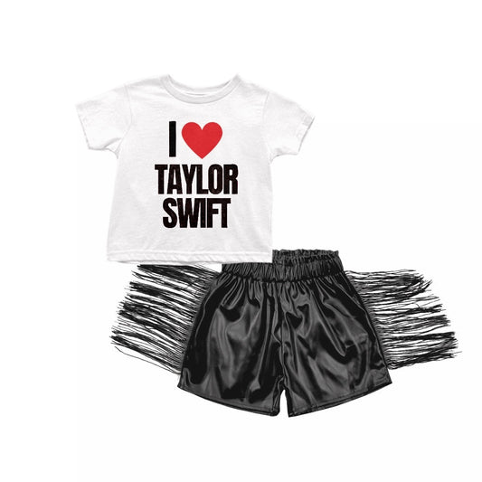 MOQ 3 White top tassels leather shorts I love singer girls clothes