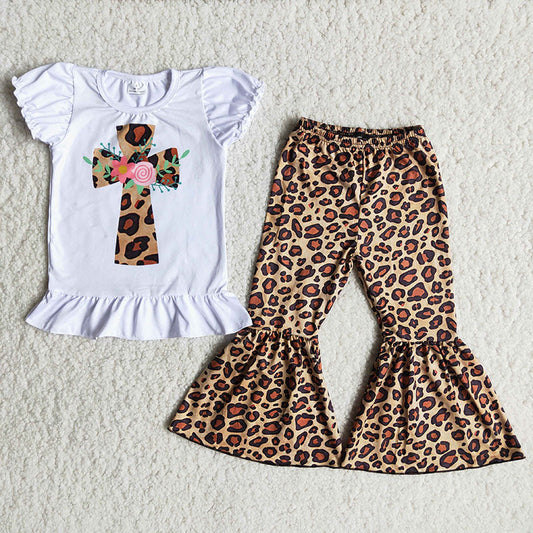 Cross print shirt leopard pants easter clothing set