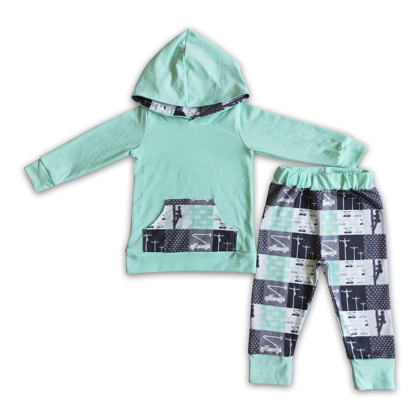 Lineman boy green hoodie set