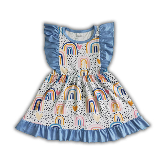 Flutter sleeve rainbow print kids girls summer dresses