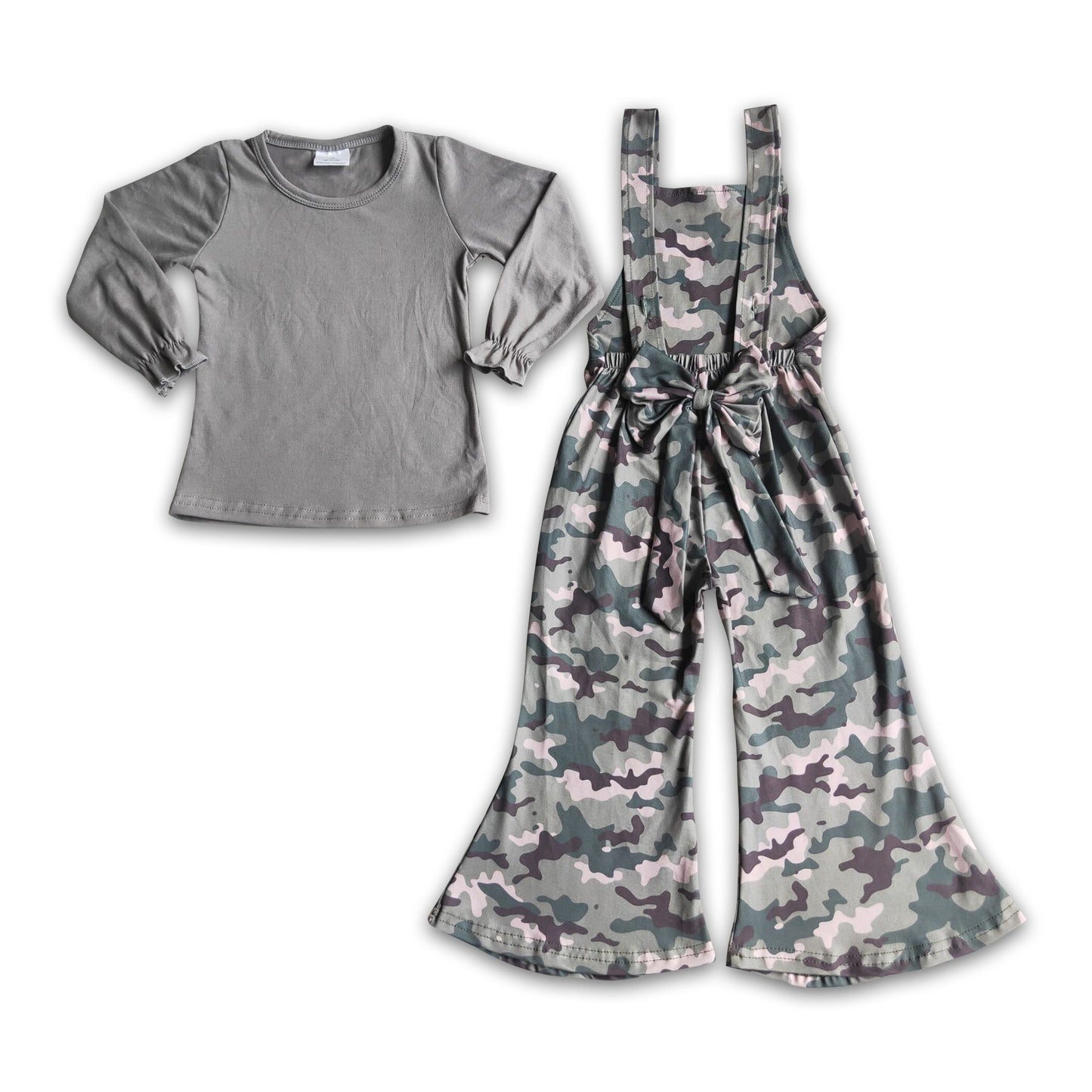 Grey cotton top camo overalls girls clothes