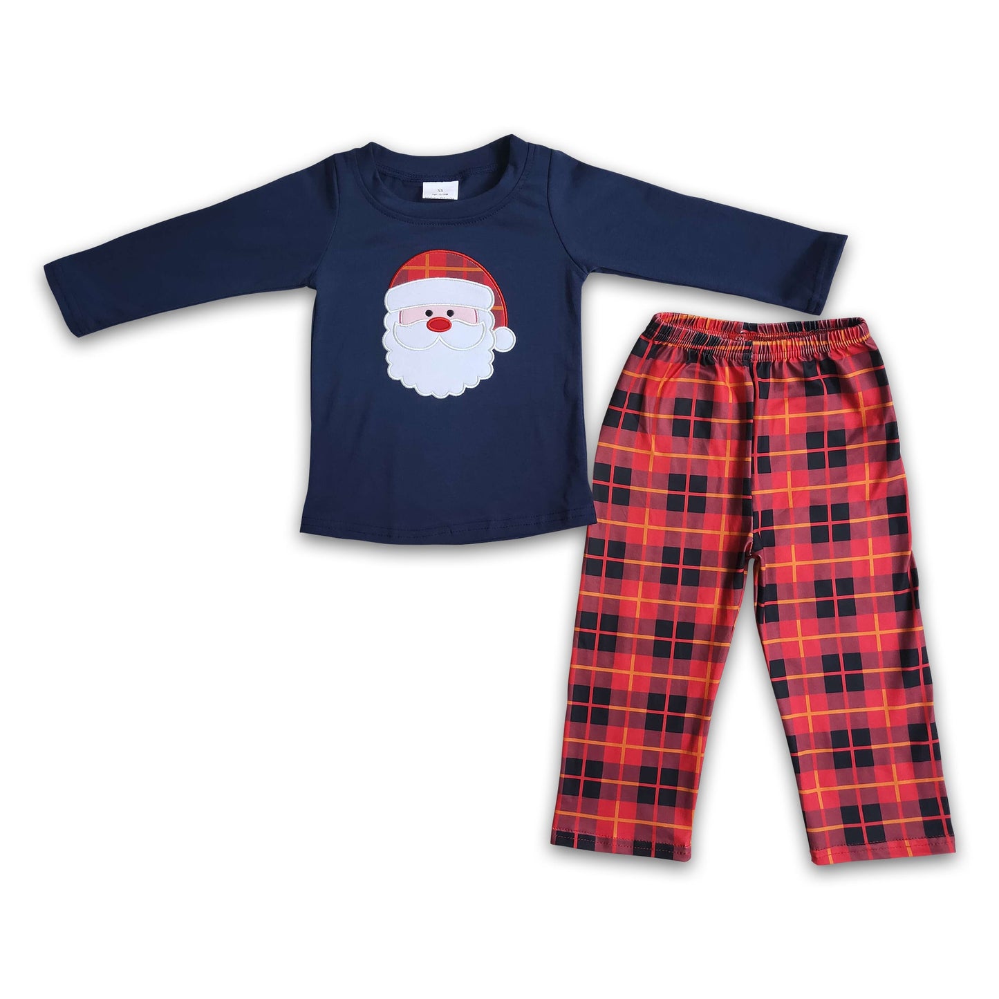 Santa embroidery cotton shirt plaid pants boy Christmas outfits