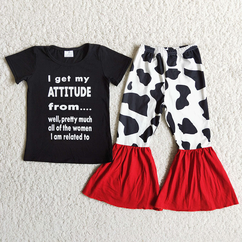 I get my attitude vinyl black cotton shirt cow pants kids girls clothing