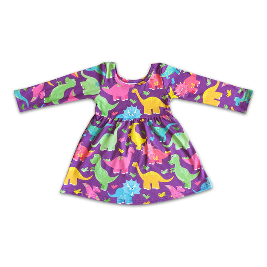 Dinosaur print long sleeve girls dresses