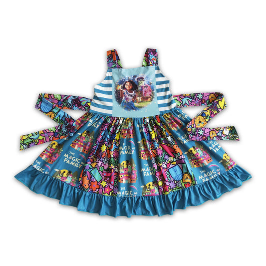 Cute magic print sleeveless panel baby girls twirl dresses