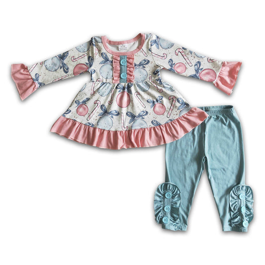 Jingle bells print tunic solid leggings girls Christmas clothing