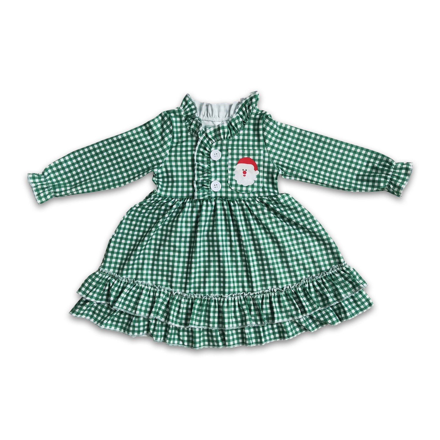 Green gingham santa pocket girls Chrismtas night gown