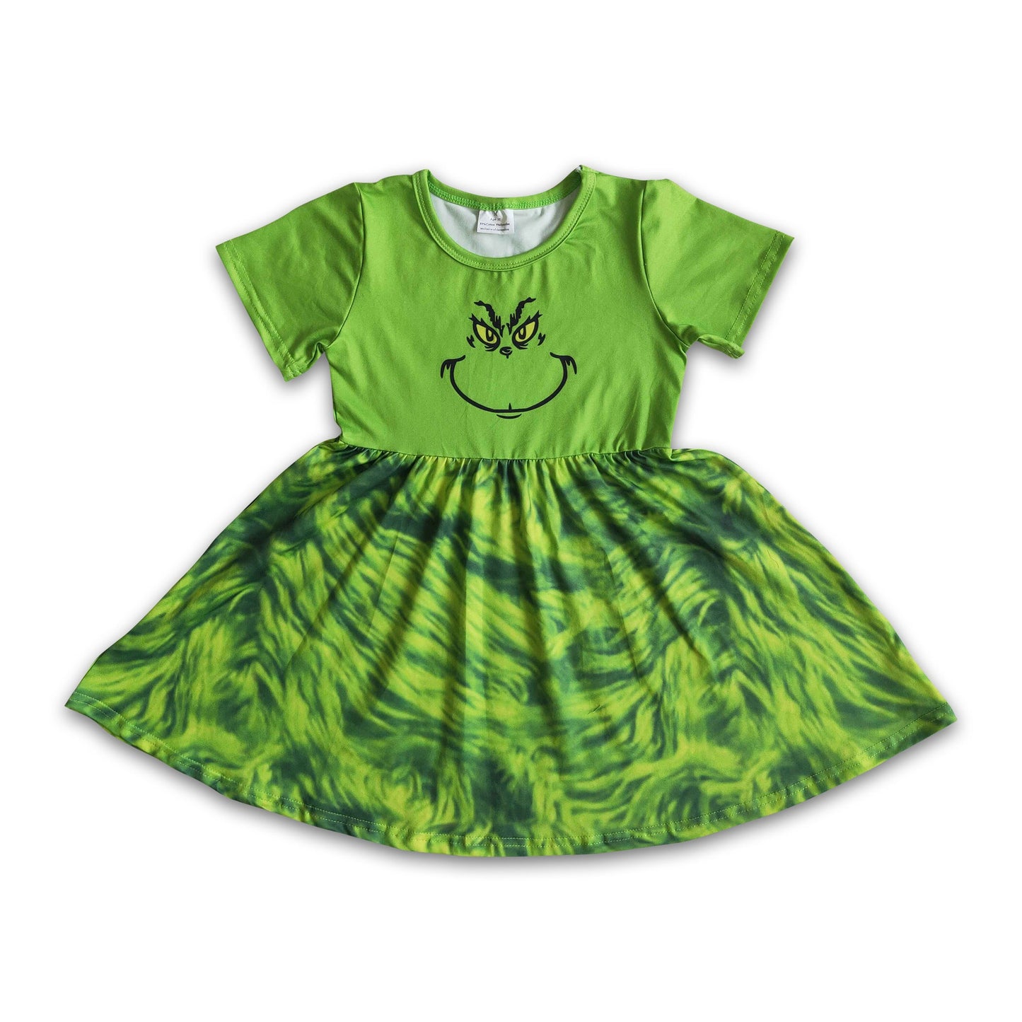 Green face screen print baby girls Christmas dresses