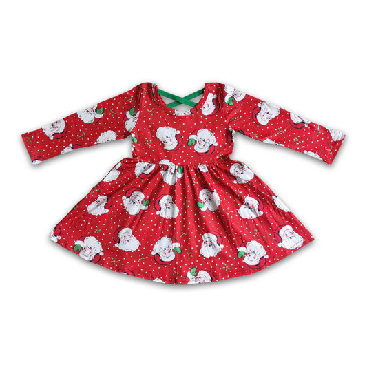 Santa print long sleeve girls twirl Christmas dresses