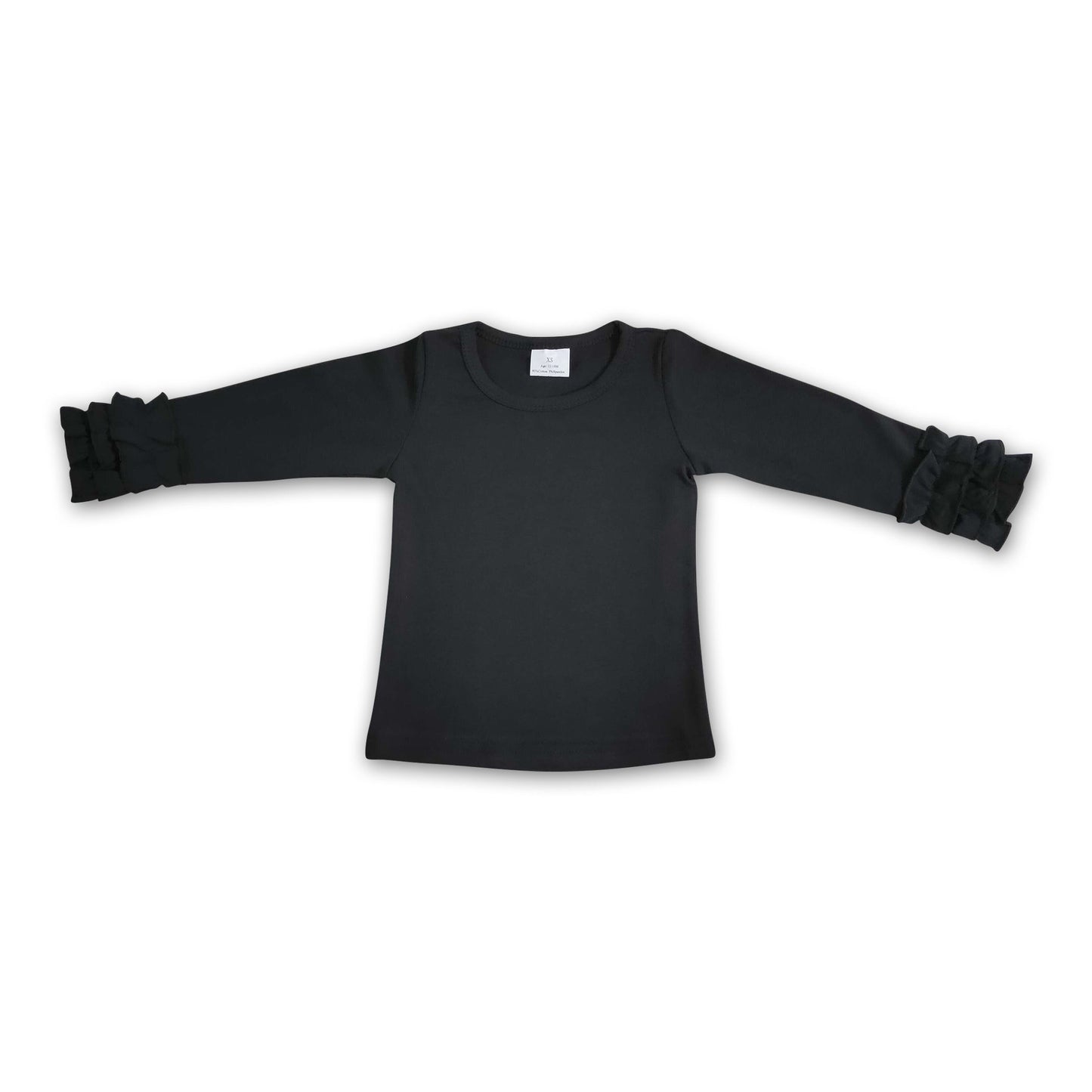 Black cotton icing ruffle top girls shirt