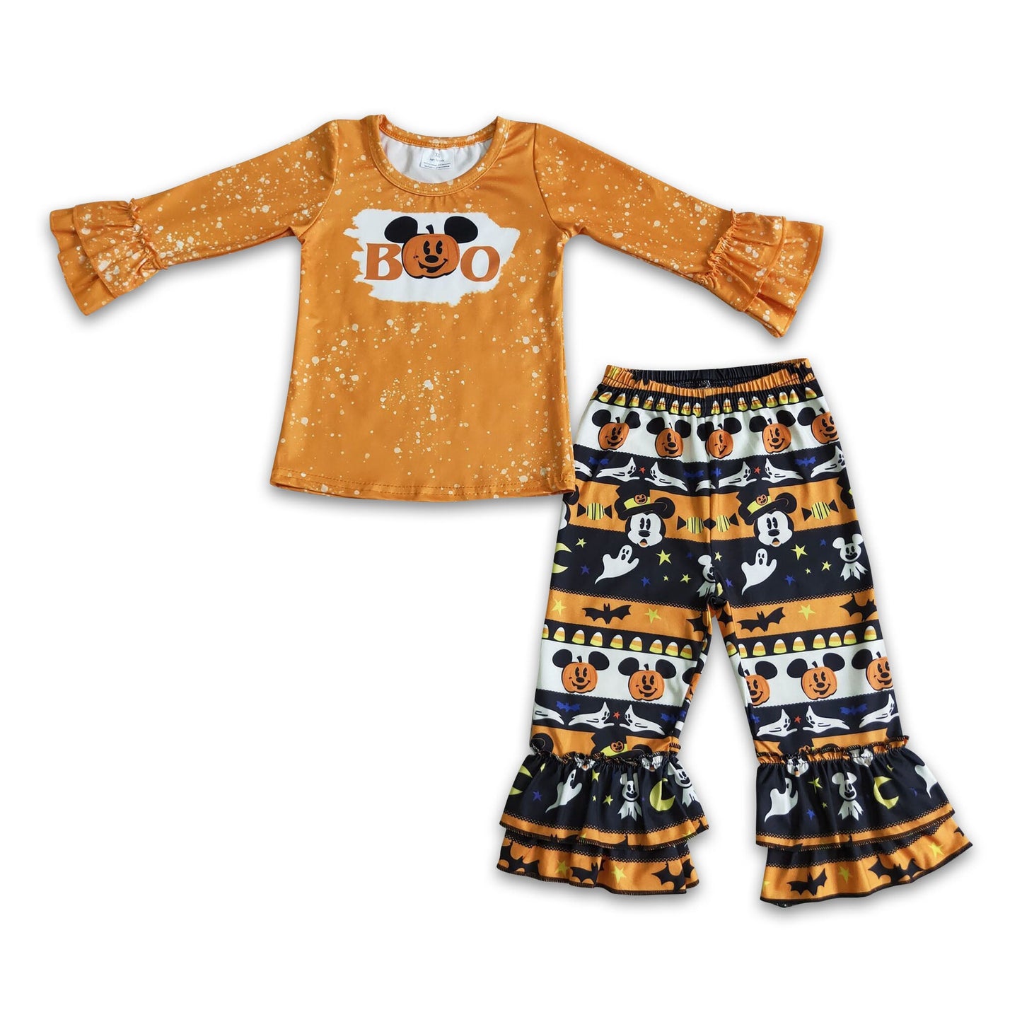 Boo screen print pants girls Halloween clothing set