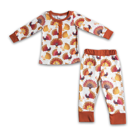 Turkey print long sleeve boy Thanksgiving pajamas