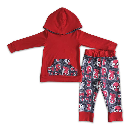 Red spider long sleeve boy hoodie outfits