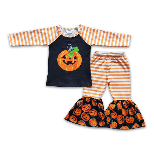 Pumpkin screen print long sleeve pants Halloween clothing set