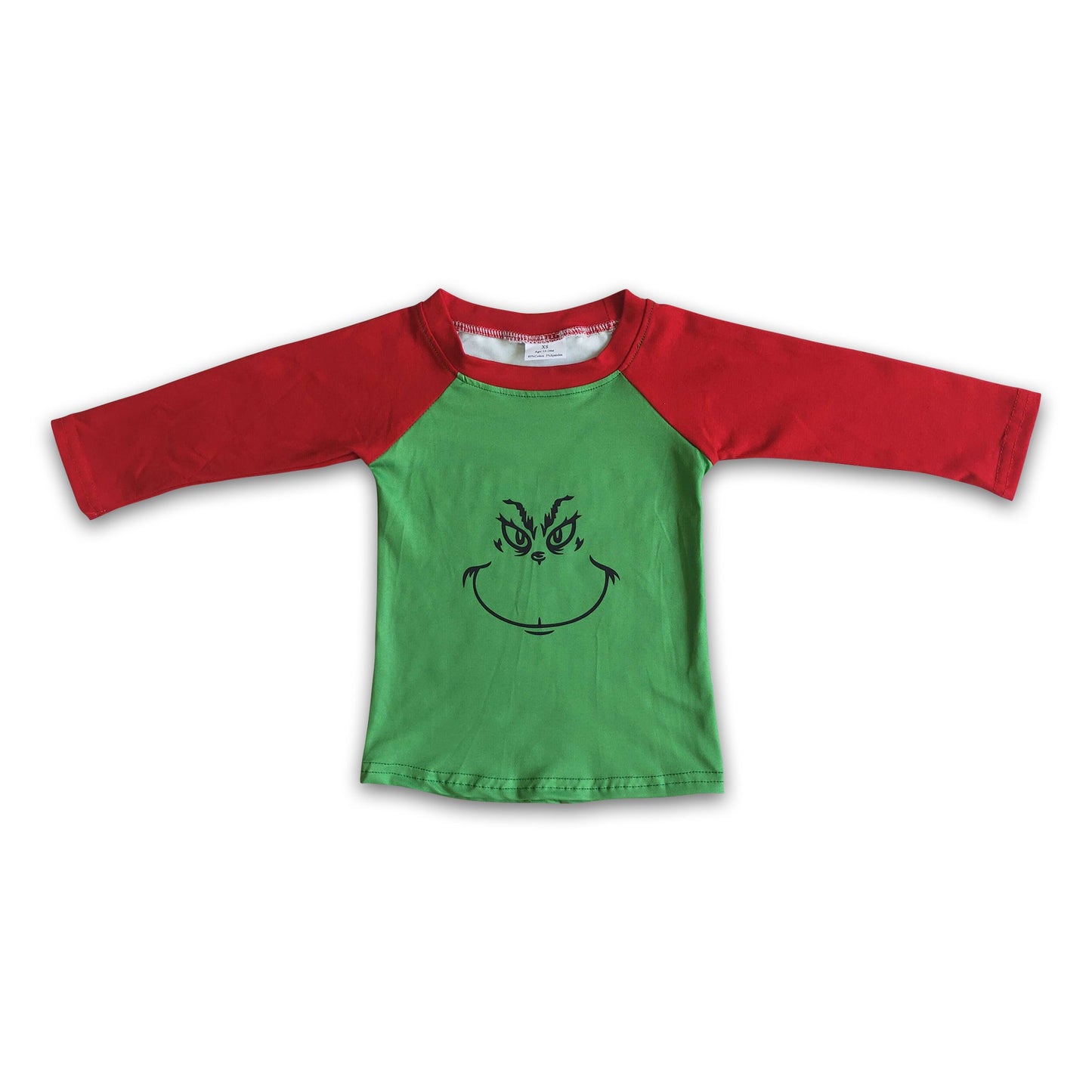 Green face screen print long sleeve boy Christmas shirt
