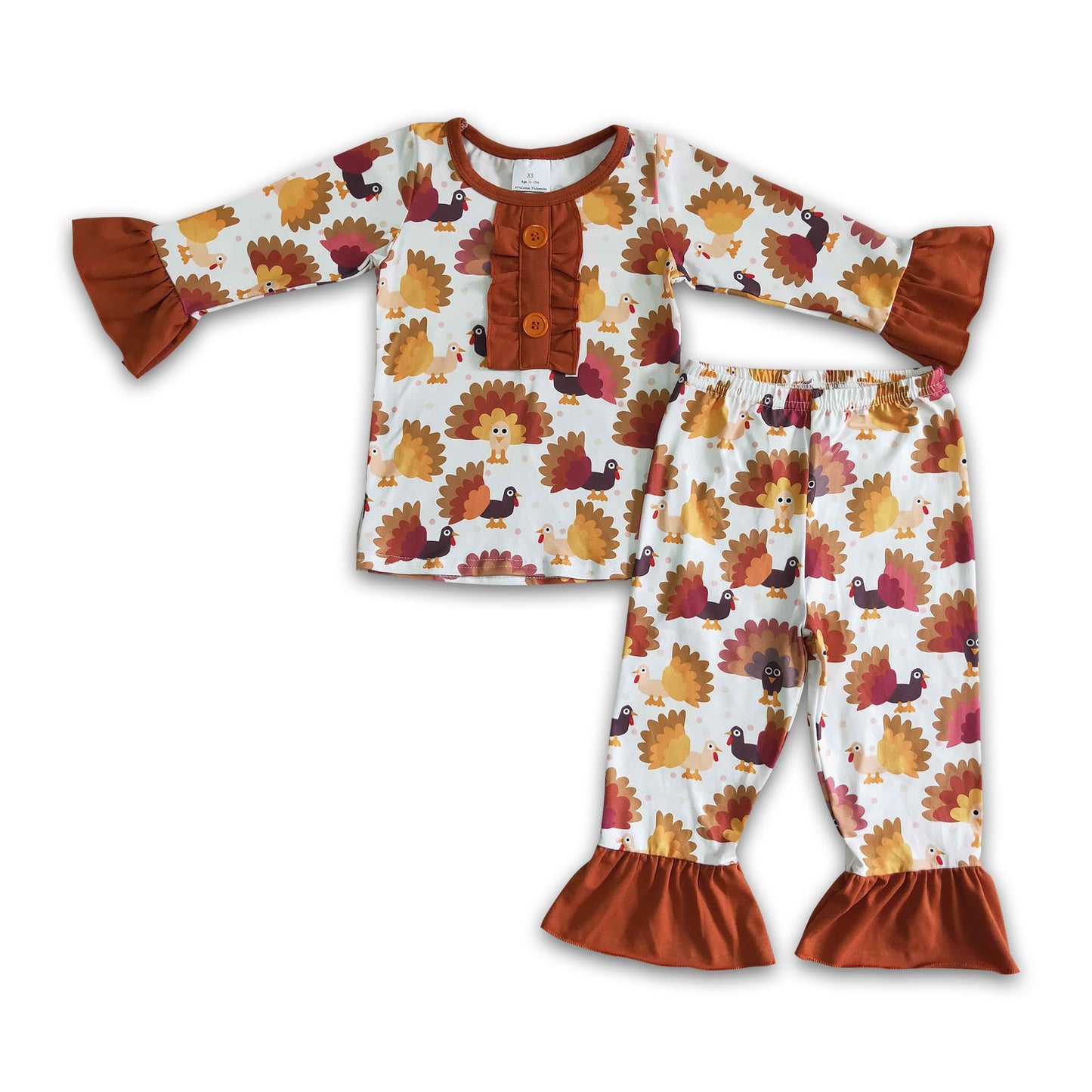 Turkey print girls Thanksgiving pajamas