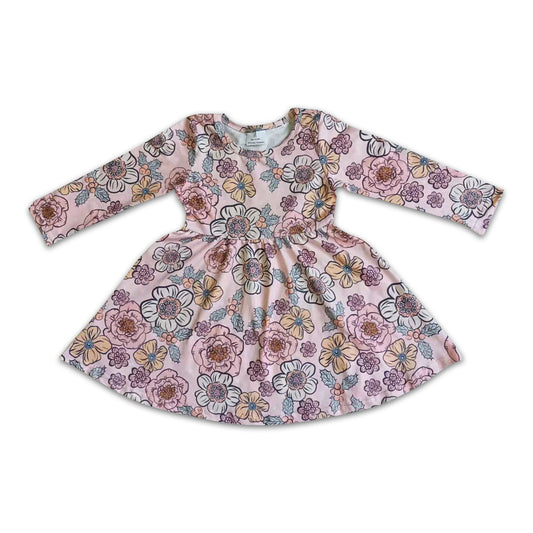 Floral long sleeve girls boutique dresses