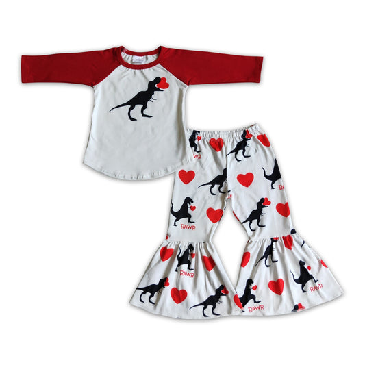 Rawr dinosaur heart print girls valentine's day clothing