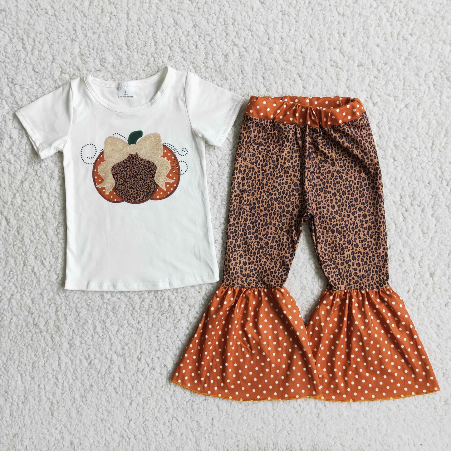 Girl Leopard Pumpkin Bell Bottom Outfit