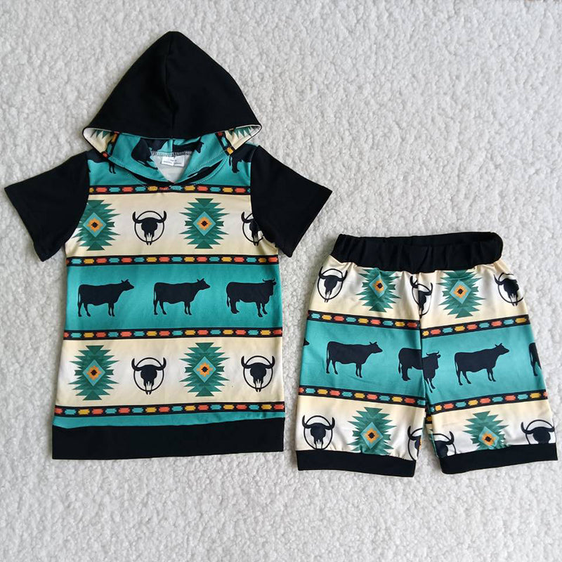 Boy Cow Hoodie Short Outfit