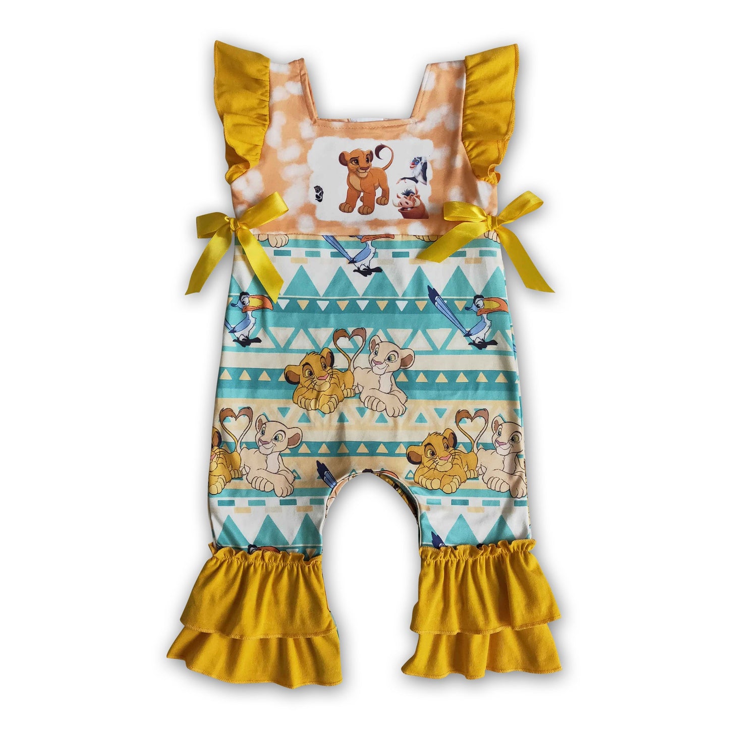 Flutter sleeve bow lion print bay girls summer romper