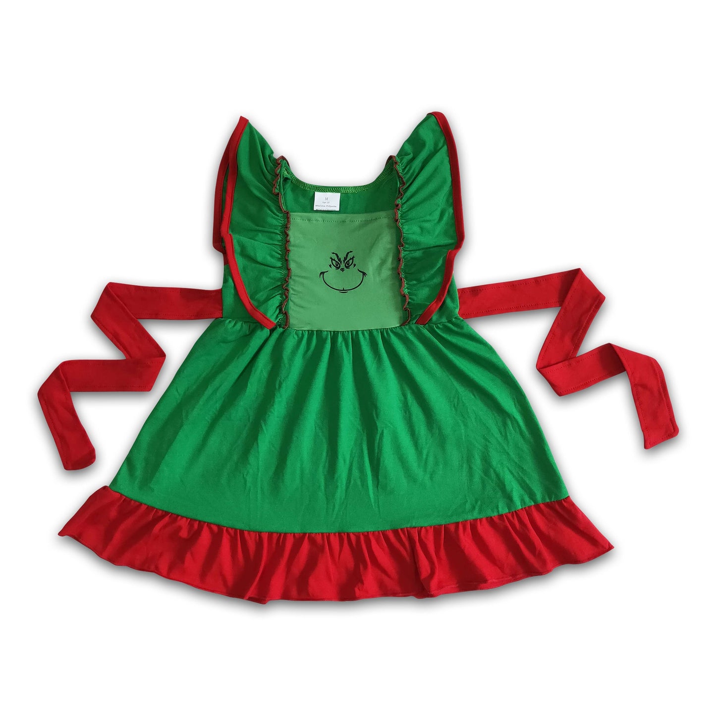 Green face solid flutter sleeve girls Christmas dresses – Western kids ...